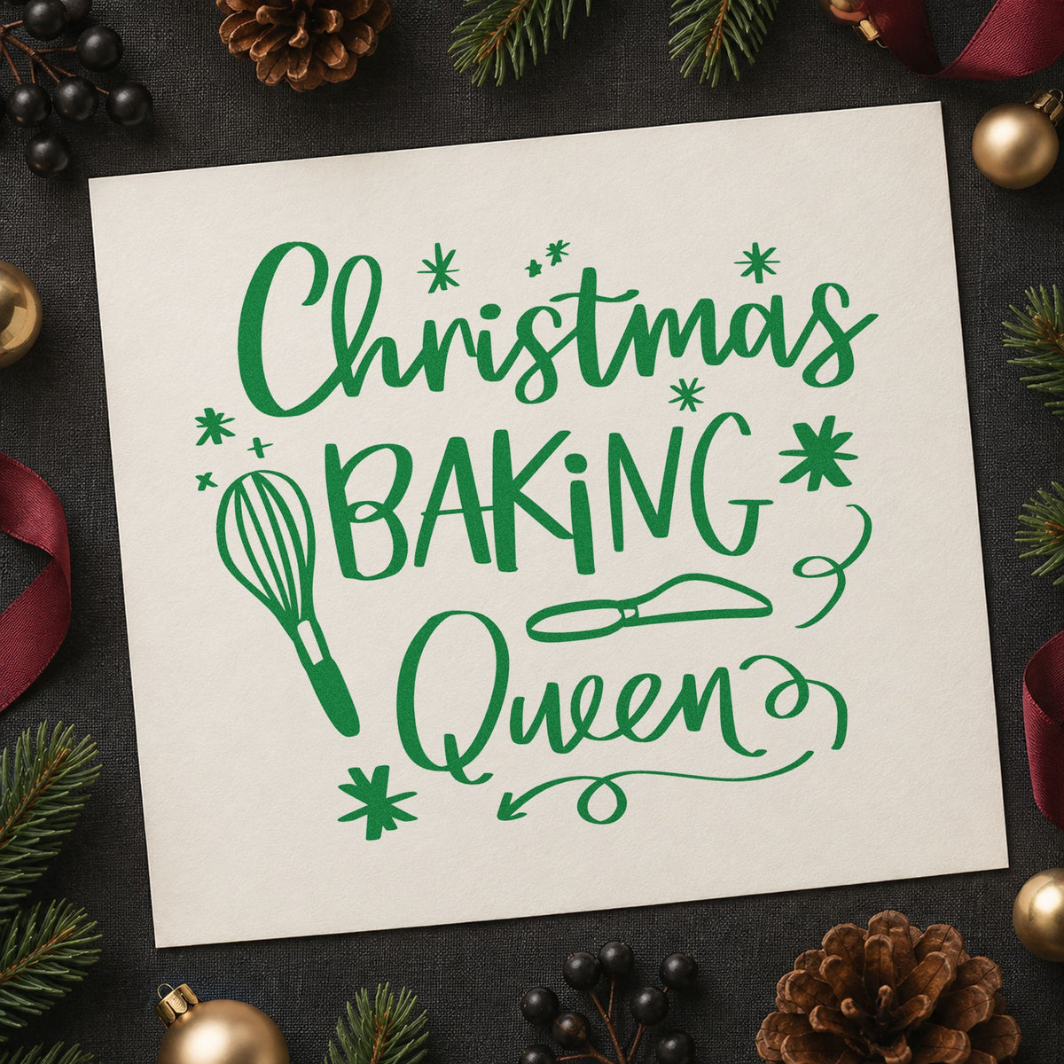 Christmas Baking Queen Whisk And Server Hand Stamp – Duo in use 6