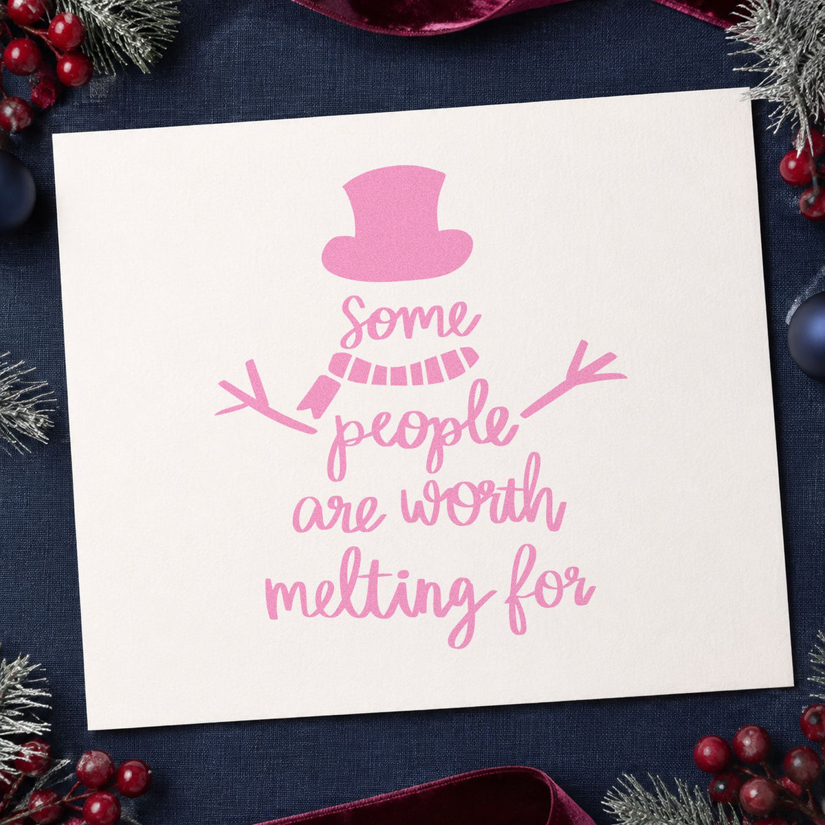 Worth Melting For Snowman craft stamp in purple ink on cardstock, an easy option for friendship album page.