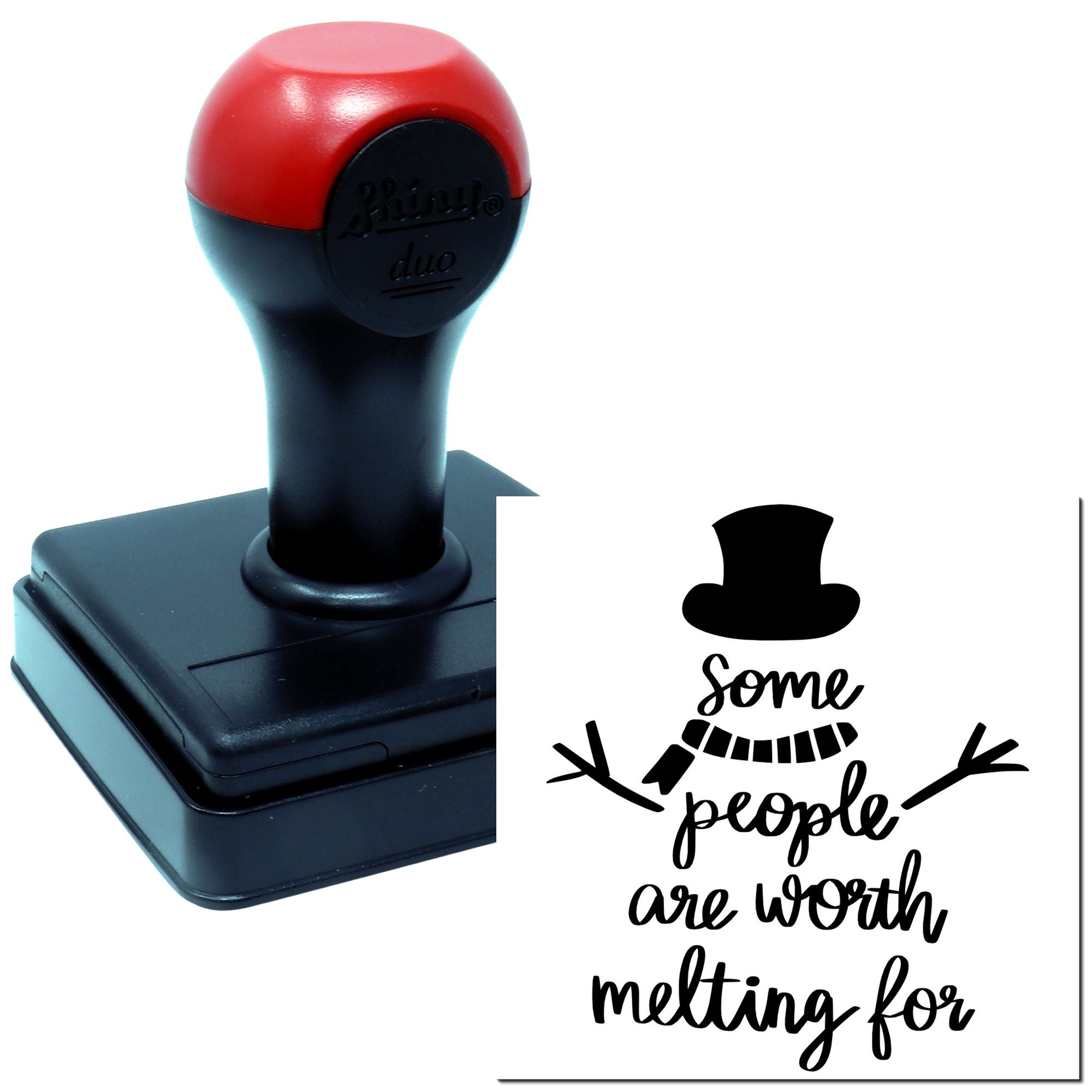 Self-inking rubber stamp featuring snowman quote, Some people are worth melting for, for winter cards and craft projects.