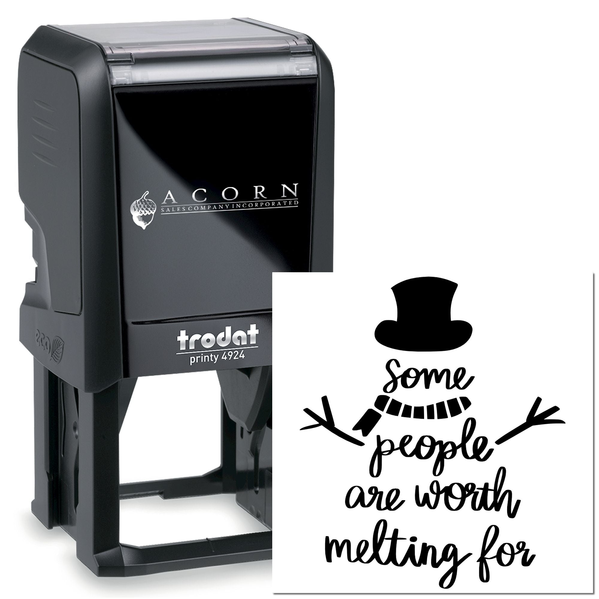 Custom self-inking rubber stamp with Some people are worth melting for snowman design for crafts and gifts.
