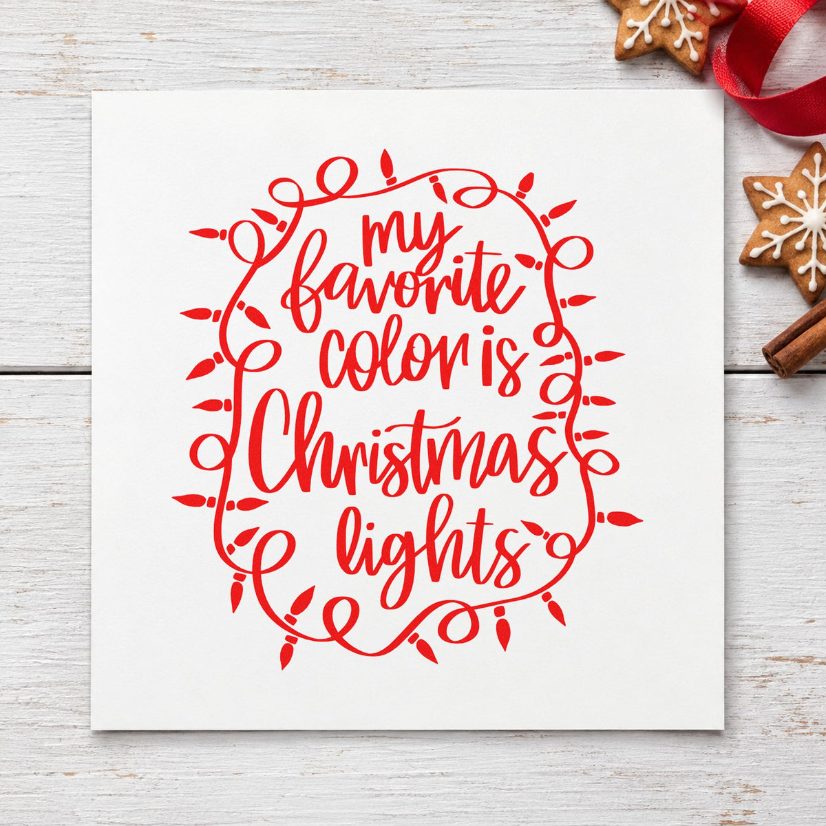 Favorite Color Christmas Lights Rubber Stamp – Wood Handle in use 5