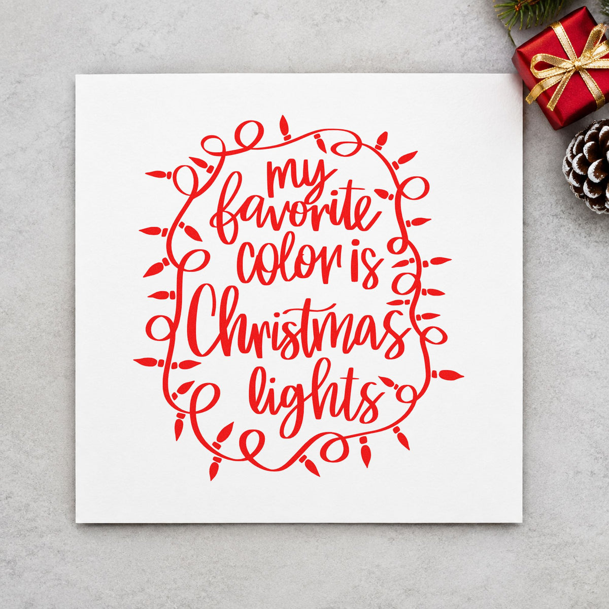 Favorite Color Christmas Lights Rubber Stamp – Wood Handle in use 7