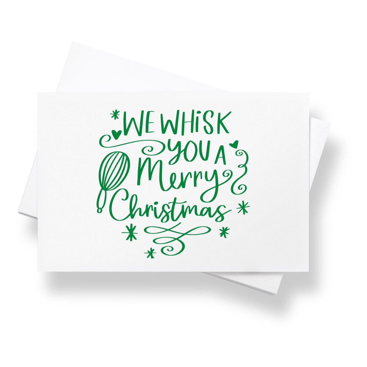 Whisk-themed Christmas rubber stamp design reading We whisk you a merry Christmas for holiday cards and baking gifts.
