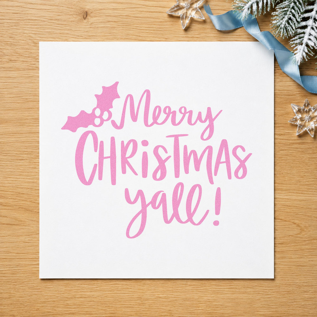 Holly Merry Christmas Yall Lettering Rubber Stamp – Duo Hand in use 10