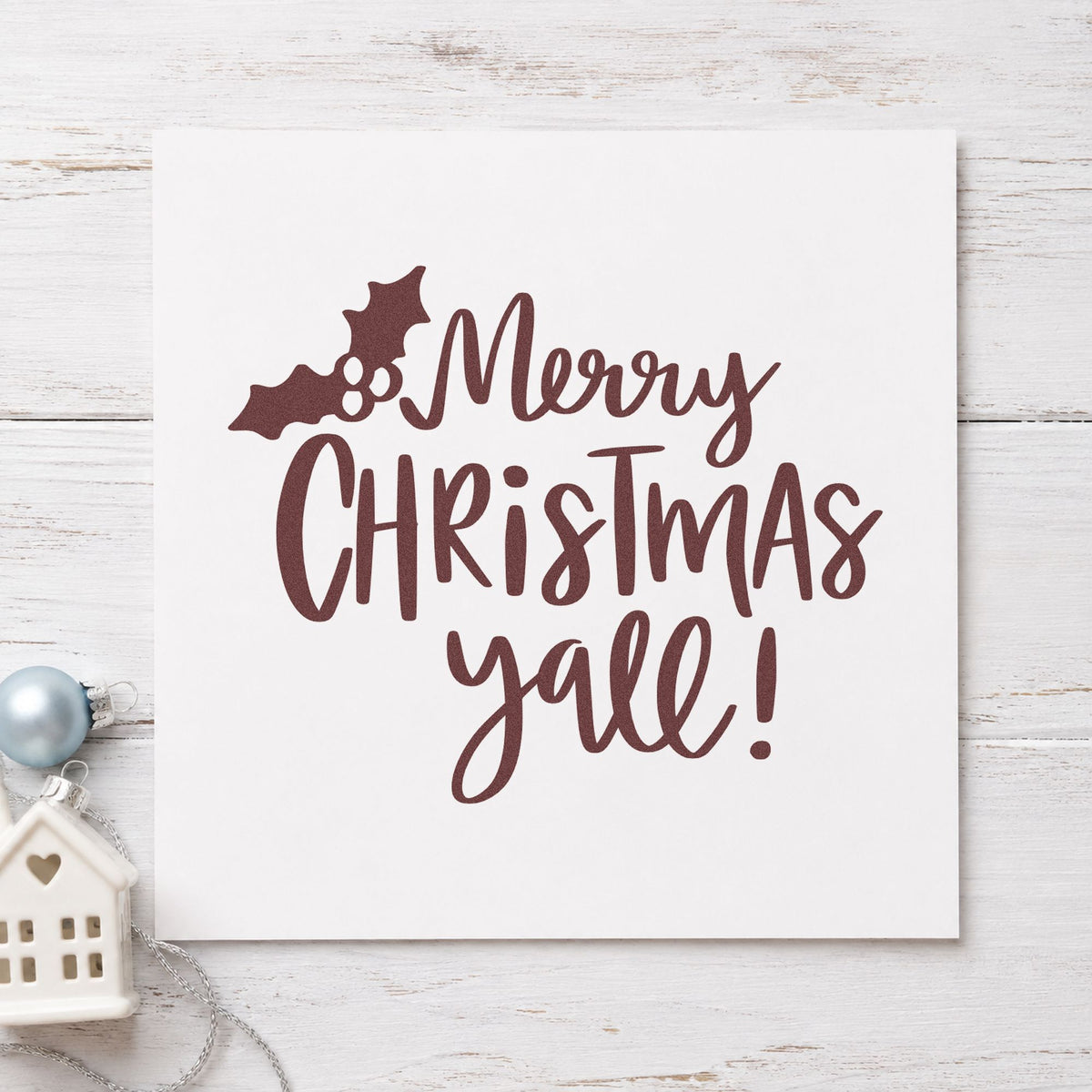 Holly Merry Christmas Yall Lettering Slim Pre-Inked Stamp in use 4