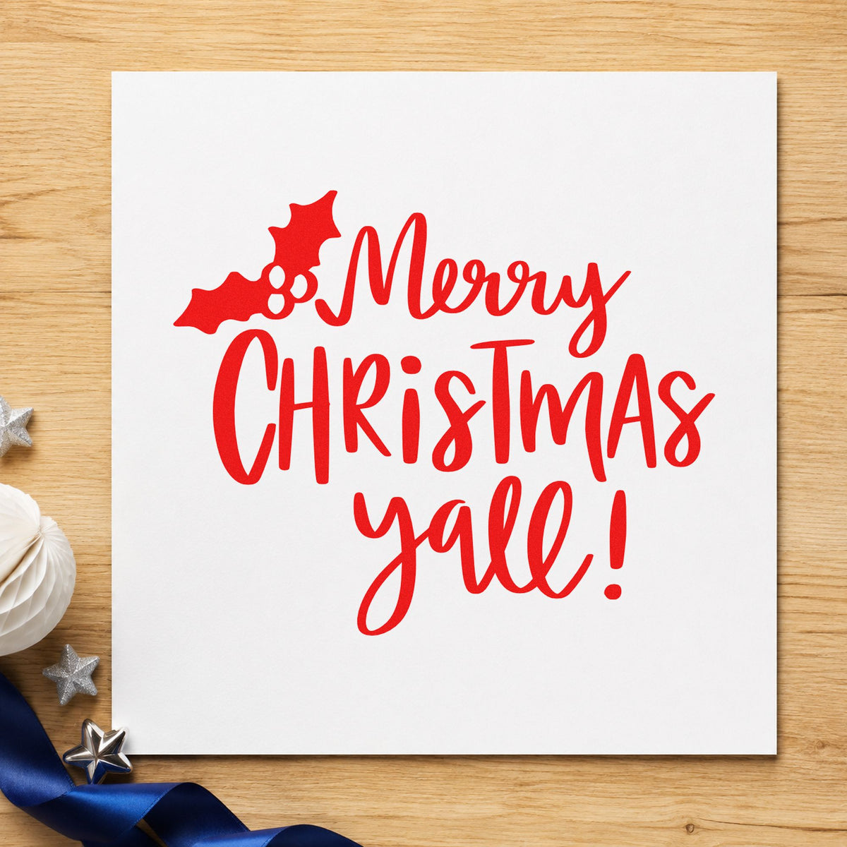 Holly Merry Christmas Yall Lettering Rubber Stamp – Duo Hand in use 7