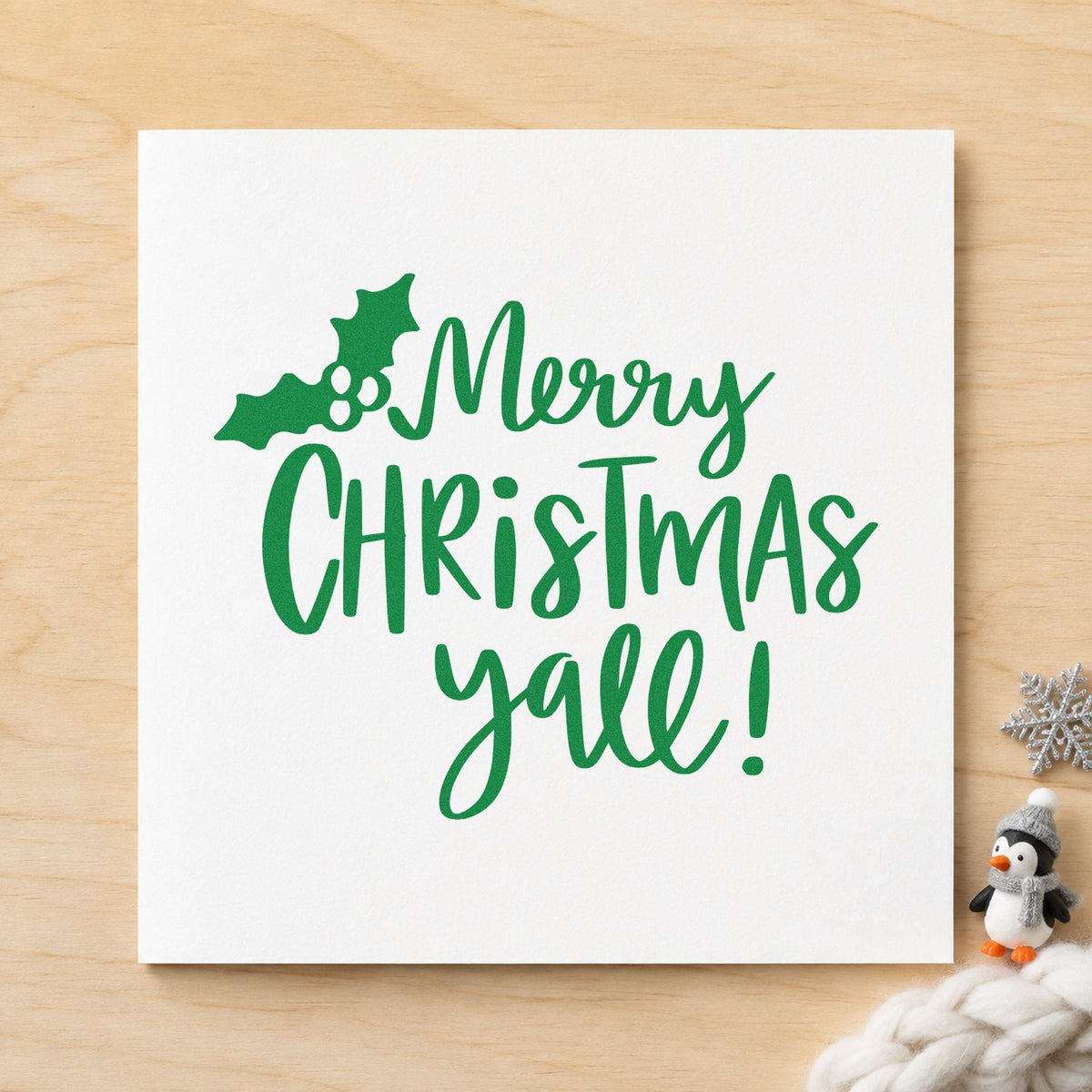 Holly Merry Christmas Yall Lettering Rubber Stamp – Duo Hand in use 8