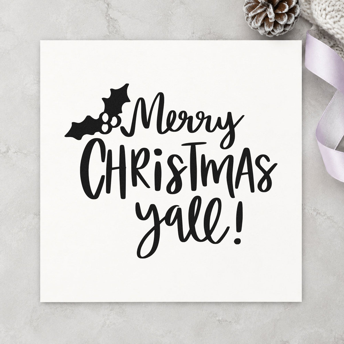 Holly Merry Christmas Yall Lettering Rubber Stamp – Duo Hand in use 9