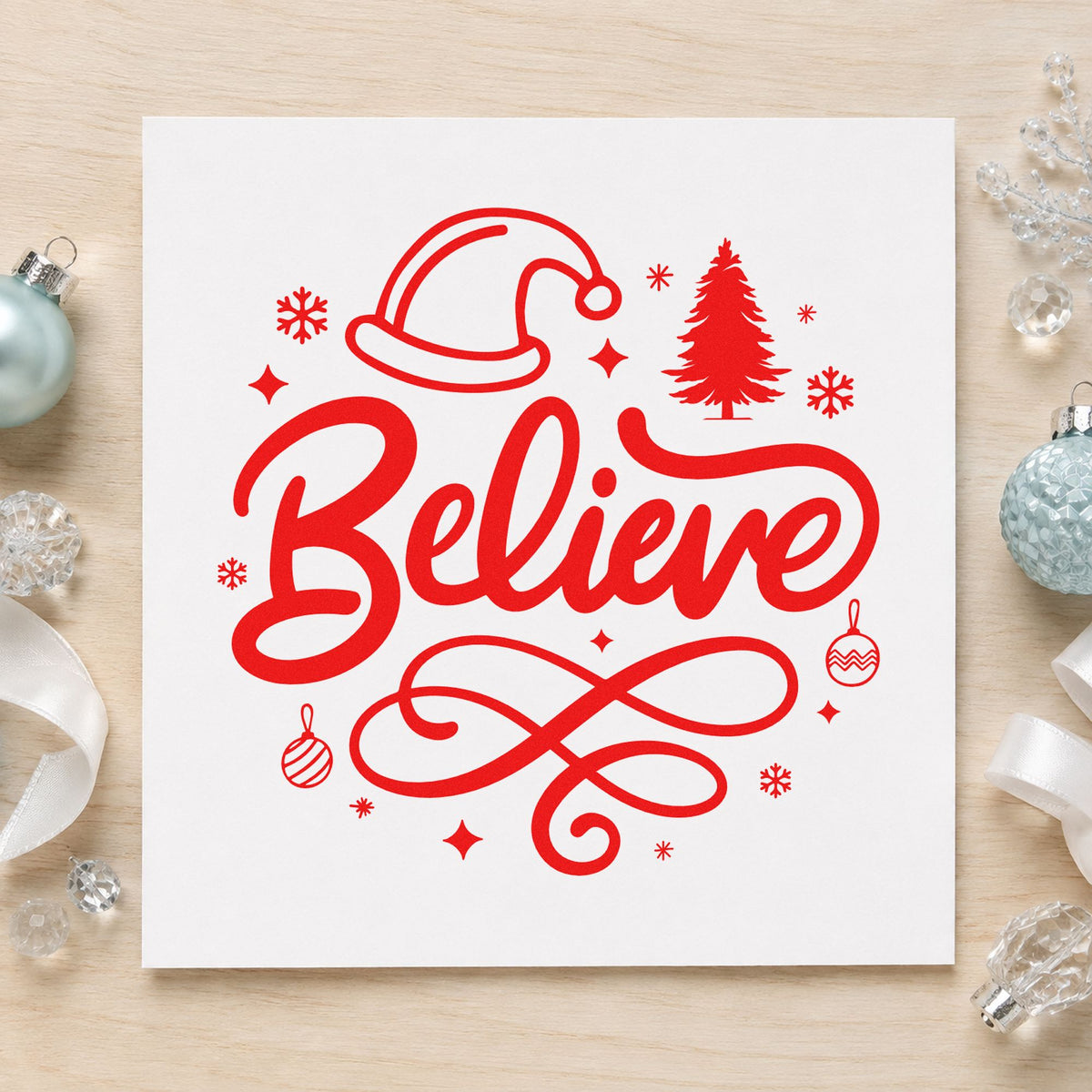 Believe Christmas Hat Tree Snowflakes Hand Stamp – Duo in use 5