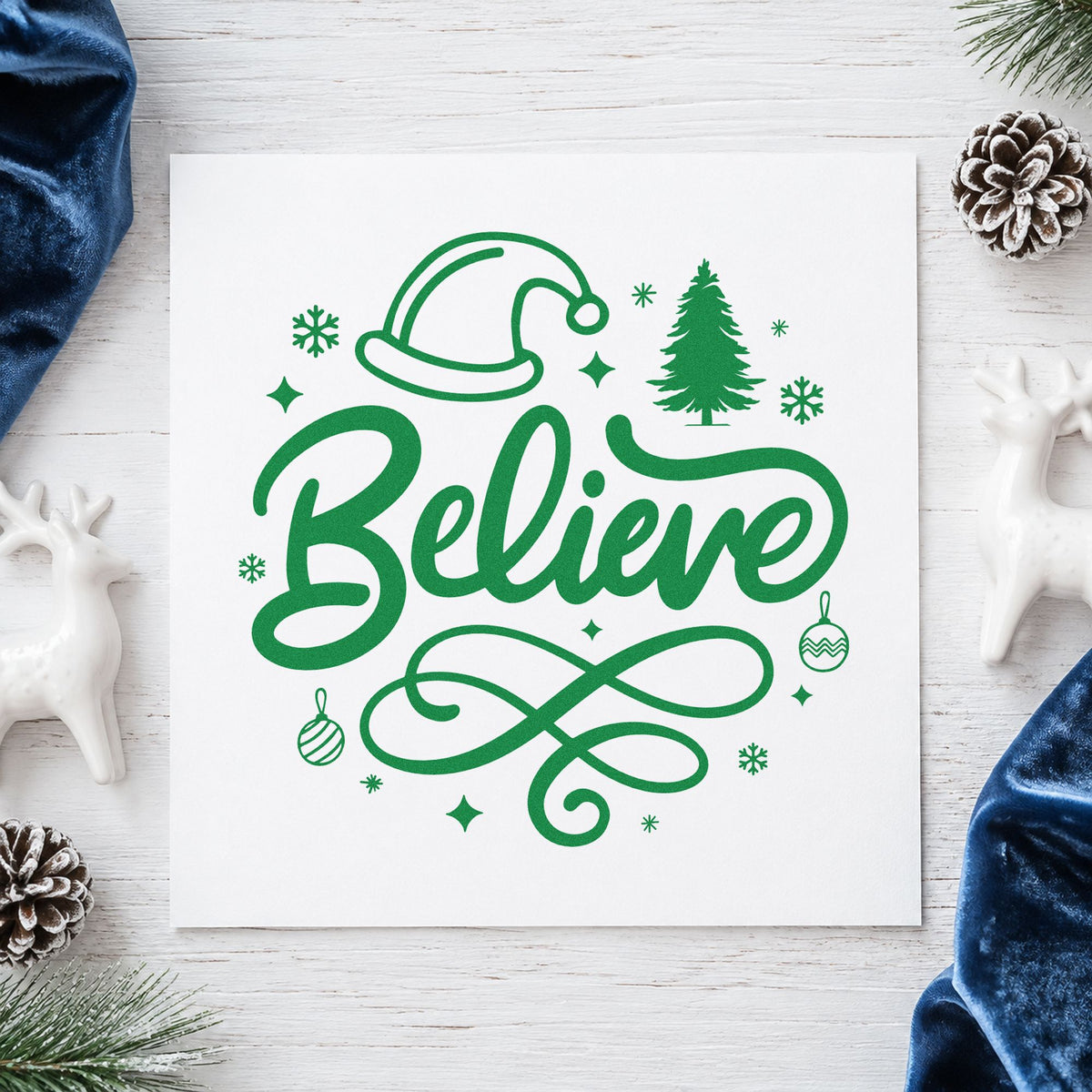 Believe Christmas Hat Tree Snowflakes Hand Stamp – Duo in use 6