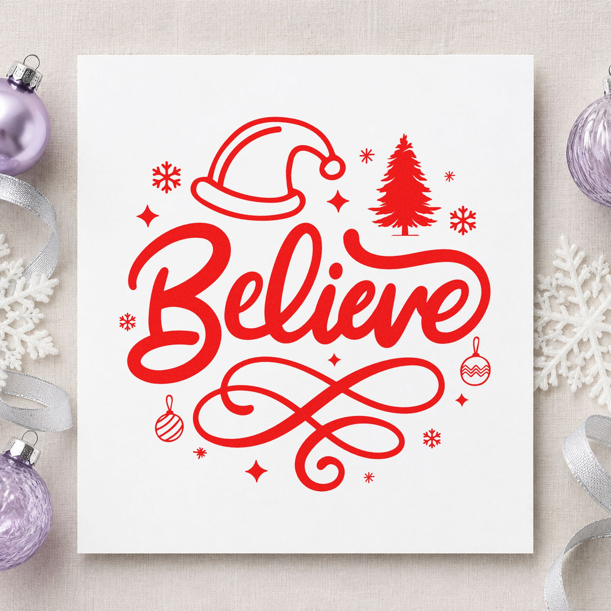 Believe Christmas Hat Tree Snowflakes Pre-Inked Stamp – Slim in use 7