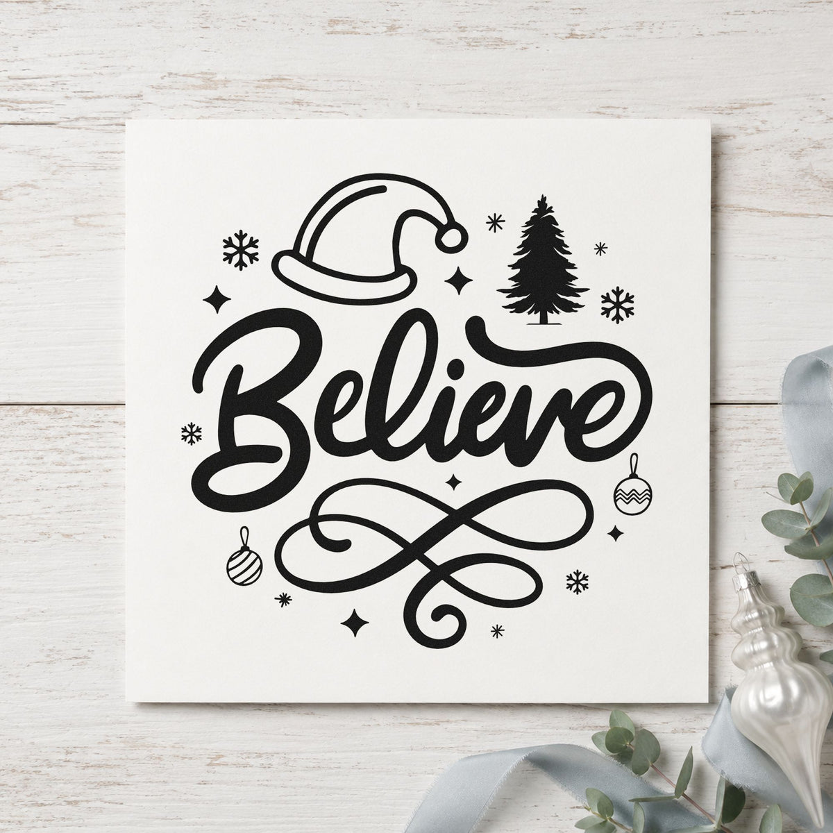 Believe Christmas Hat Tree Snowflakes Craft Stamp – Self-Inking in use 9