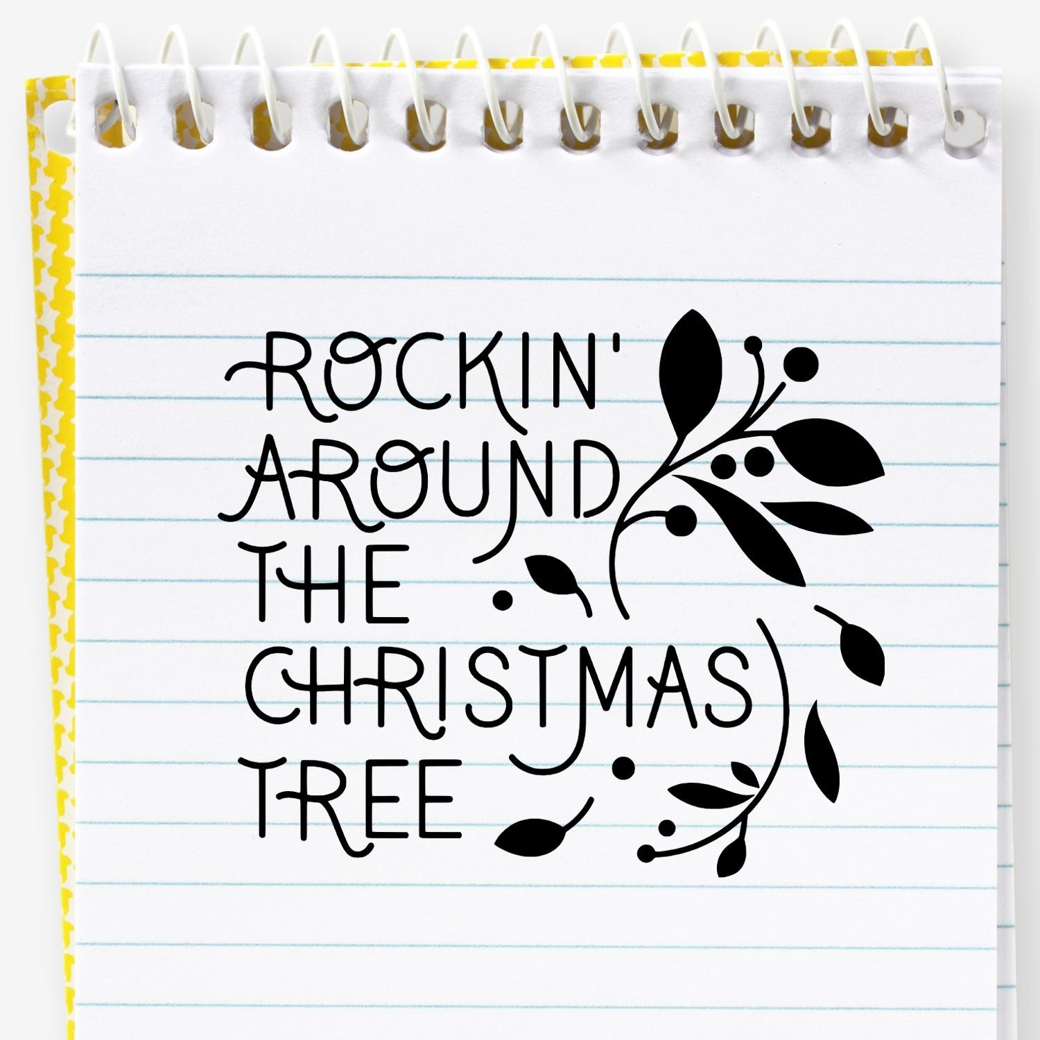 Rockin Around the Christmas Tree rubber stamp for holiday card making, scrapbooking, and festive Christmas craft projects.
