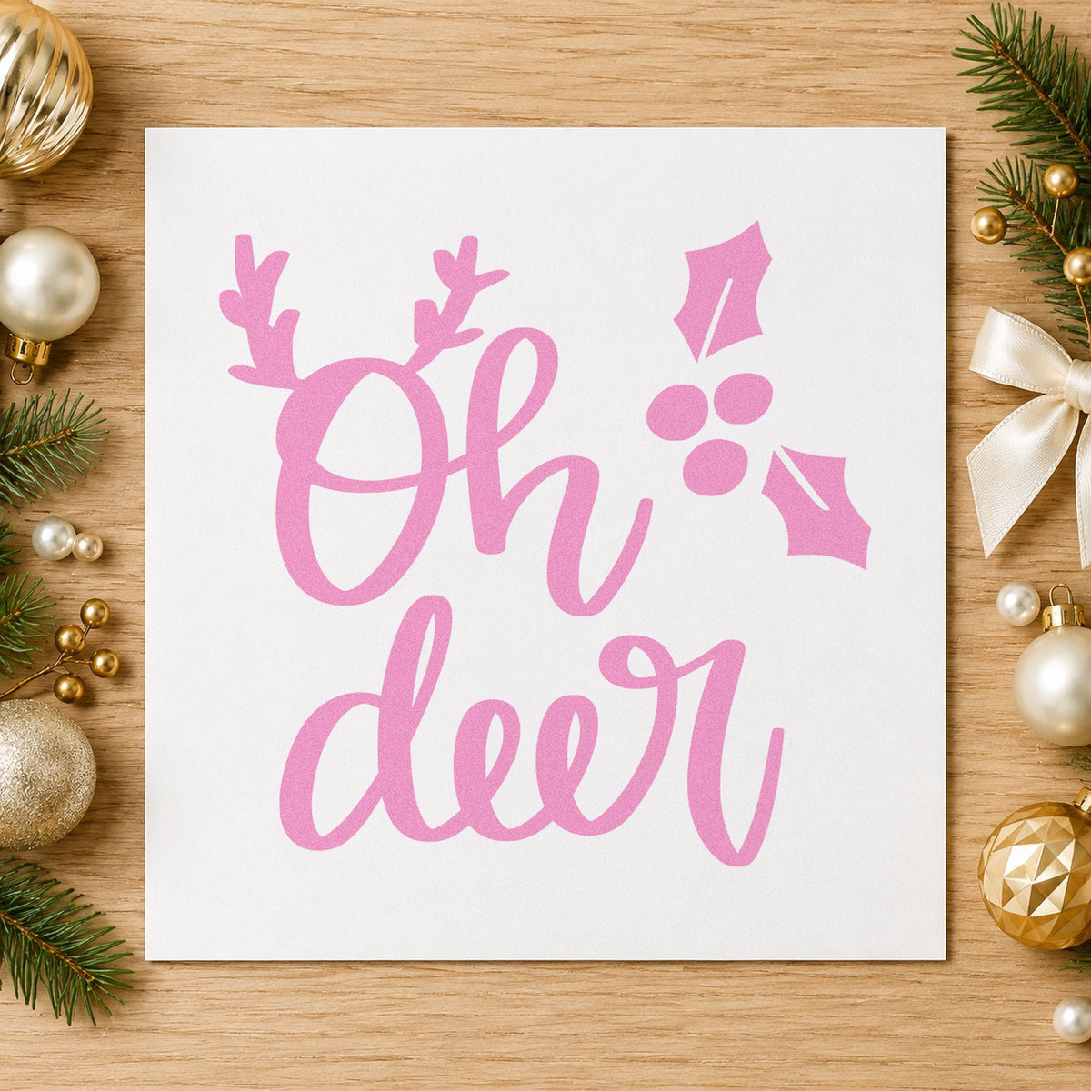 Oh Deer Antlers Holly craft stamp in purple ink on cardstock, an easy option for hunt camp album page.