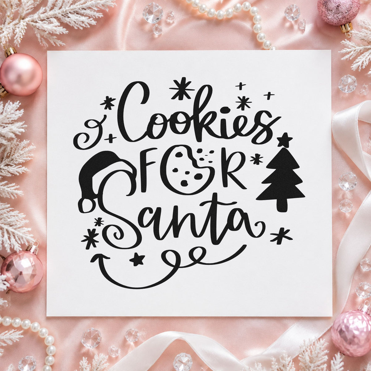 Cookies For Santa rubber stamp printed in black ink, ready for cookie plate cards and similar paper crafts.