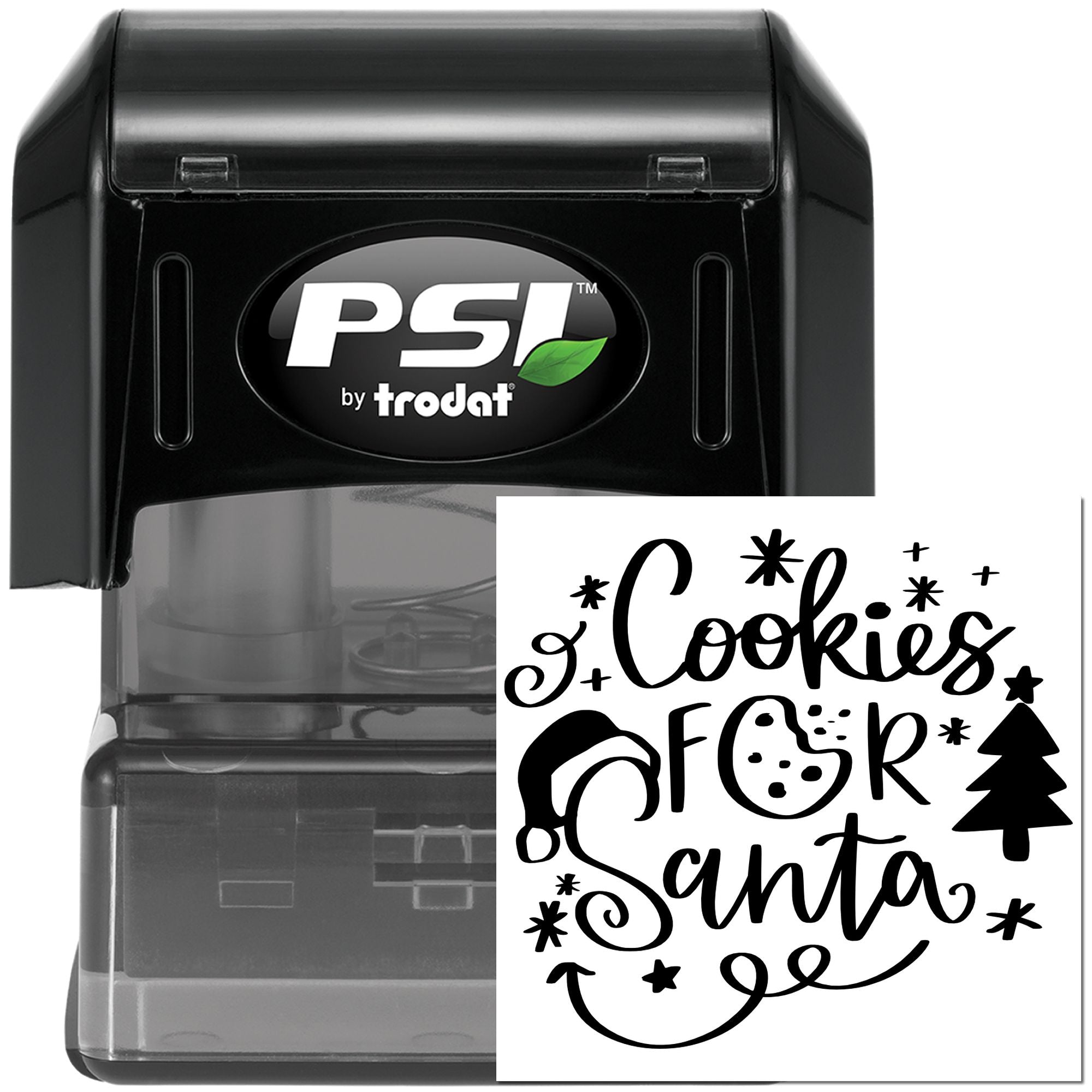 PSI by Trodat self-inking rubber stamp with Cookies for Santa holiday design for festive Christmas cookie trays.