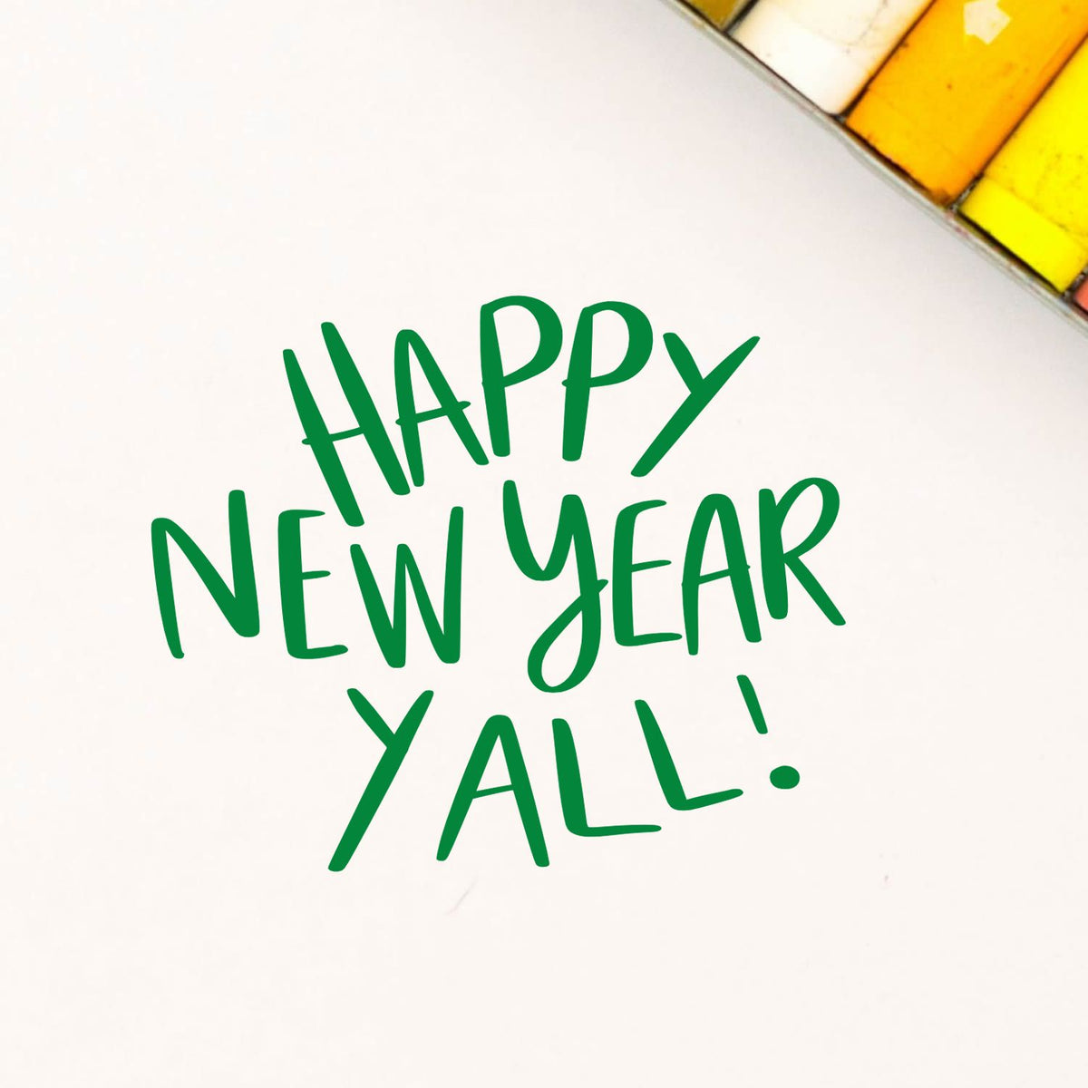 Happy New Year Y'all rubber stamp design for holiday cards, scrapbooking, and festive crafts