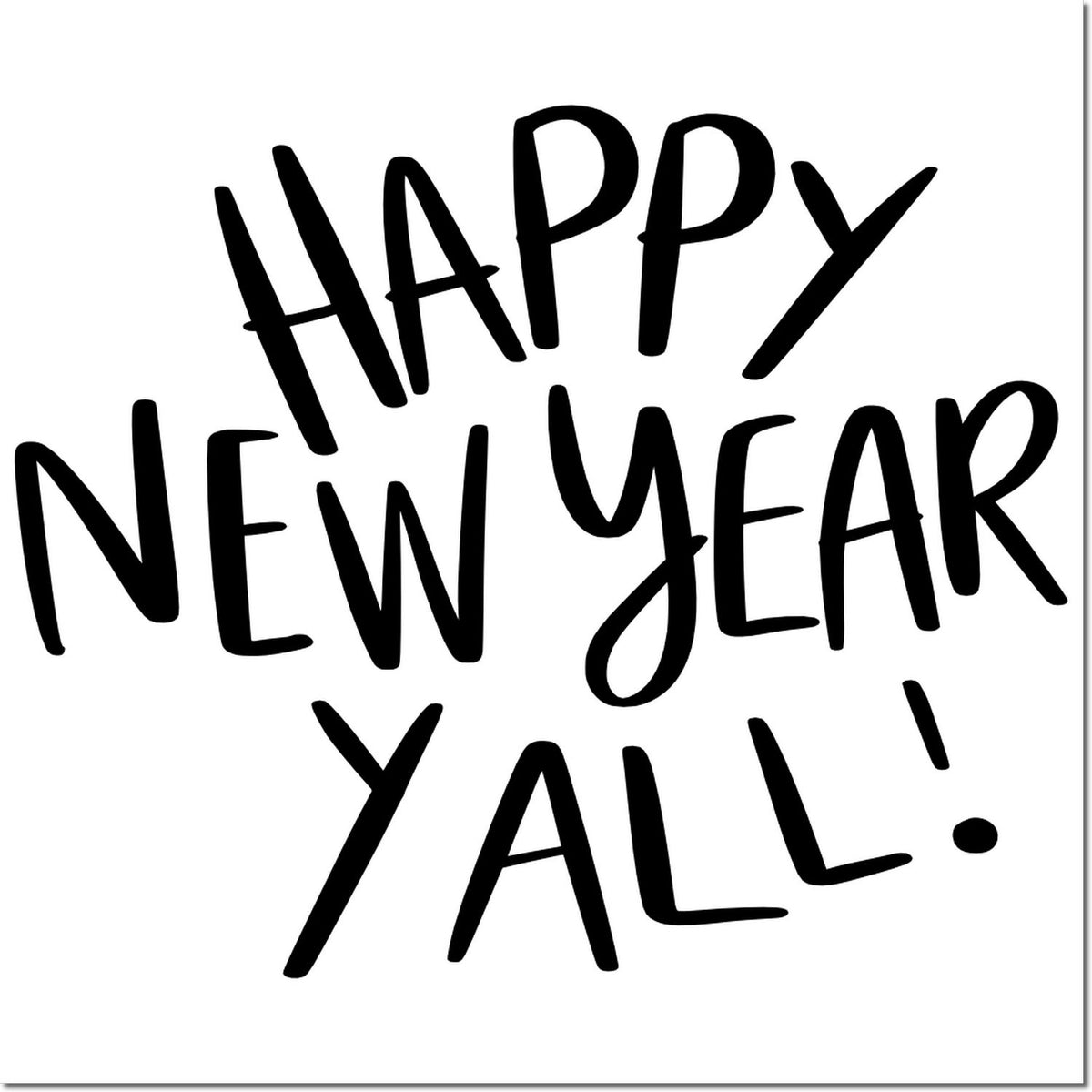 Happy New Year Y'all rubber stamp design with bold handwritten text for festive holiday cards and crafts.