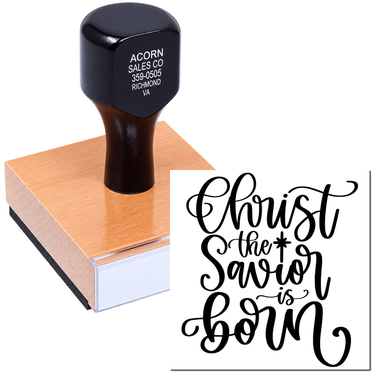 Custom Christmas rubber stamp with Christ the Savior is born design for holiday cards and religious crafts