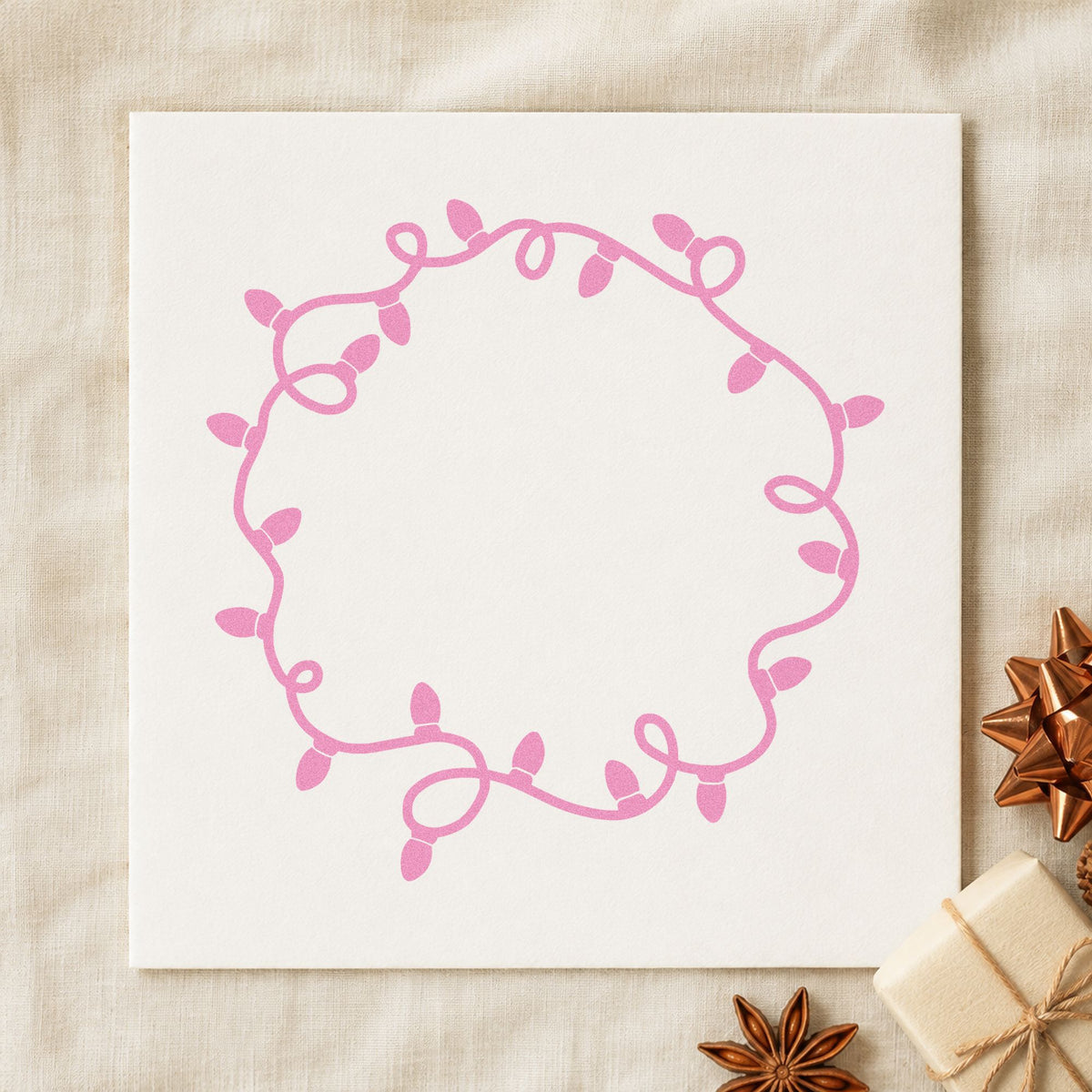 Circular Christmas Light Border craft stamp in purple ink on cardstock, an easy option for photo circle album.