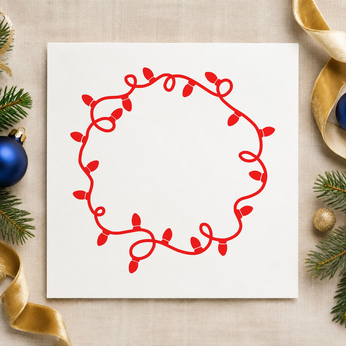 Circular Christmas Light Border rubber stamp shown in red ink, stamped for projects such as price sticker rounds.