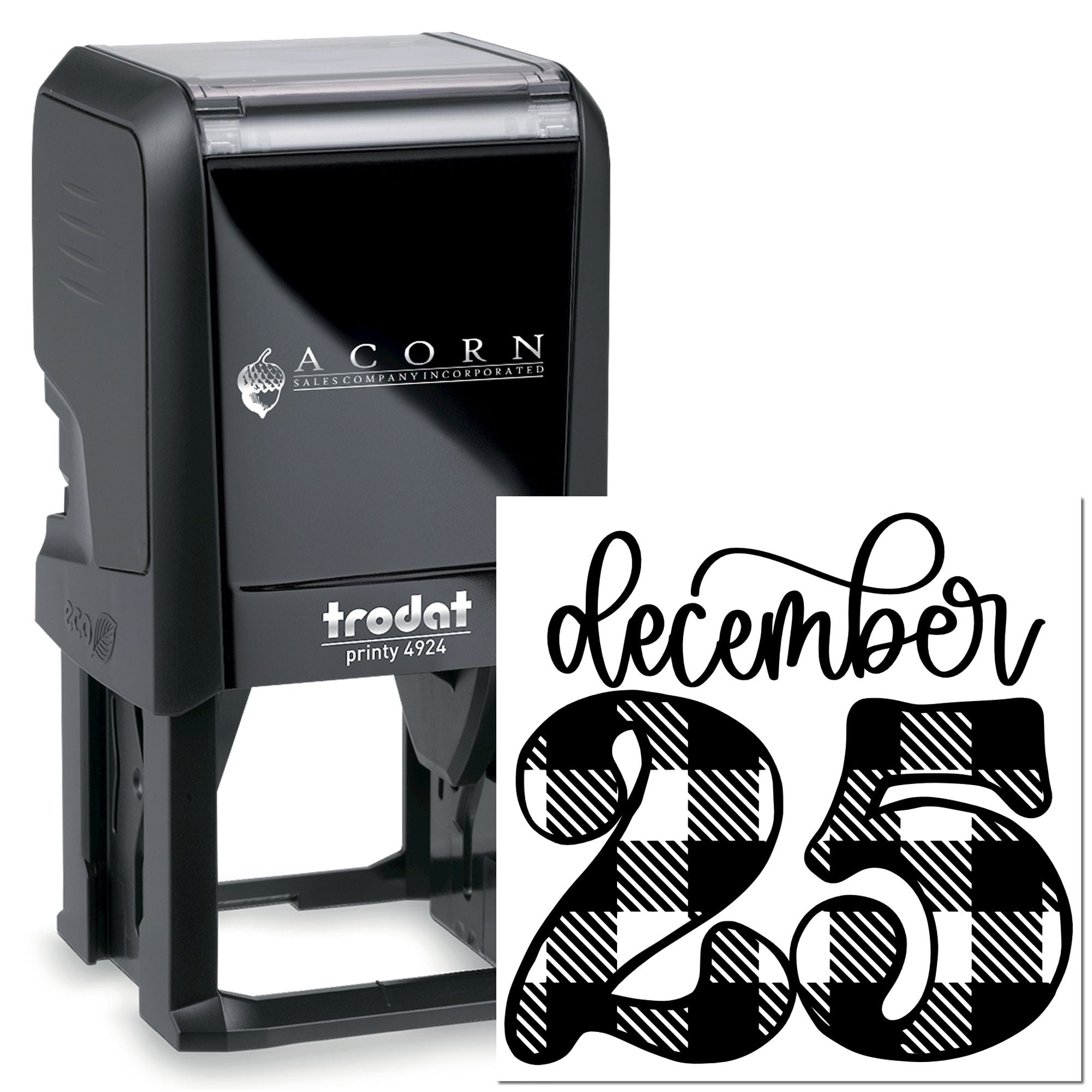 Trodat Printy 4924 self-inking custom rubber stamp with December 25 imprint for business and date marking