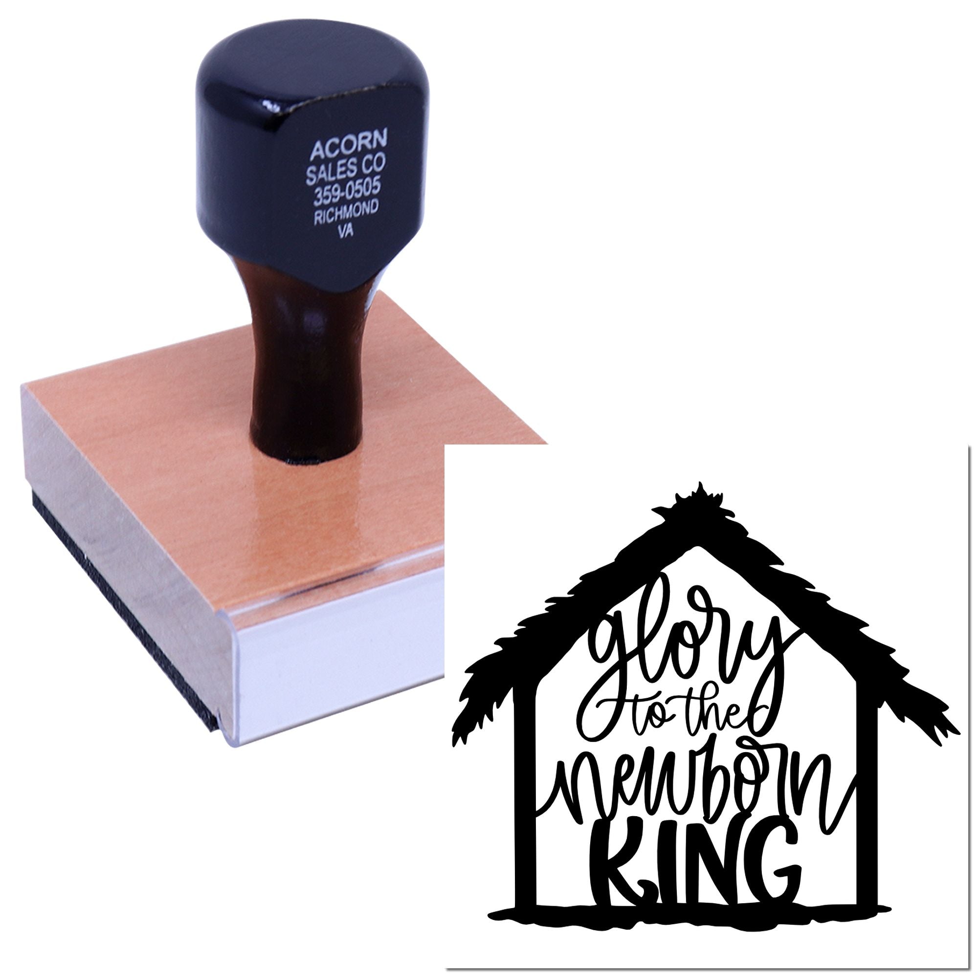 Custom rubber stamp with Glory to the Newborn King design for Christmas crafts and holiday card making.
