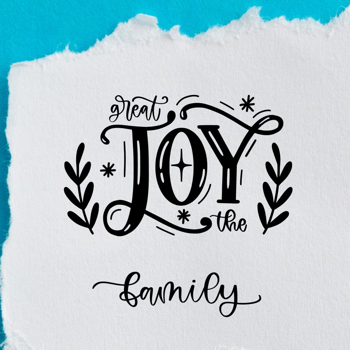 Great Joy the Family rubber stamp design with hand-lettered typography for crafting, card making, and DIY holiday projects.