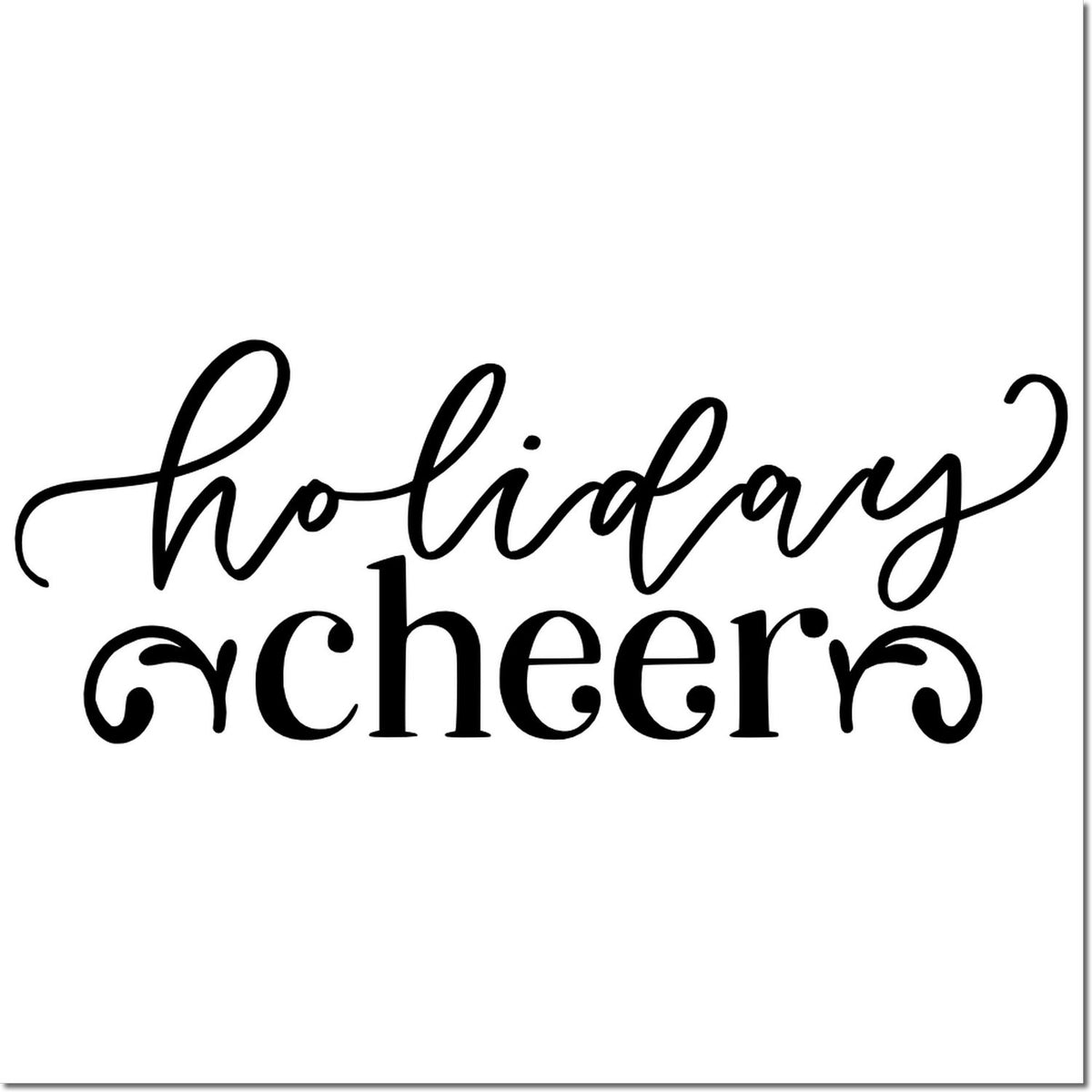 Holiday cheer rubber stamp design with elegant script lettering for festive cards, scrapbooking, and holiday crafts.
