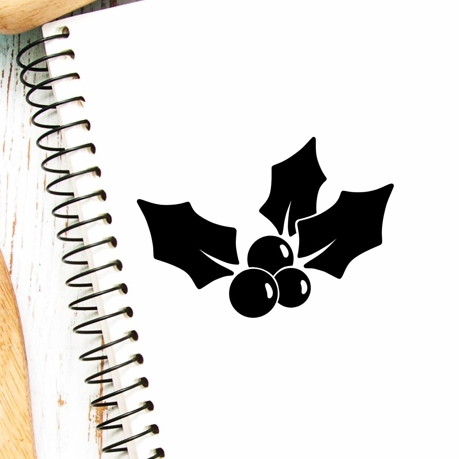 Holiday holly leaves and berries rubber stamp for Christmas crafts and card making.