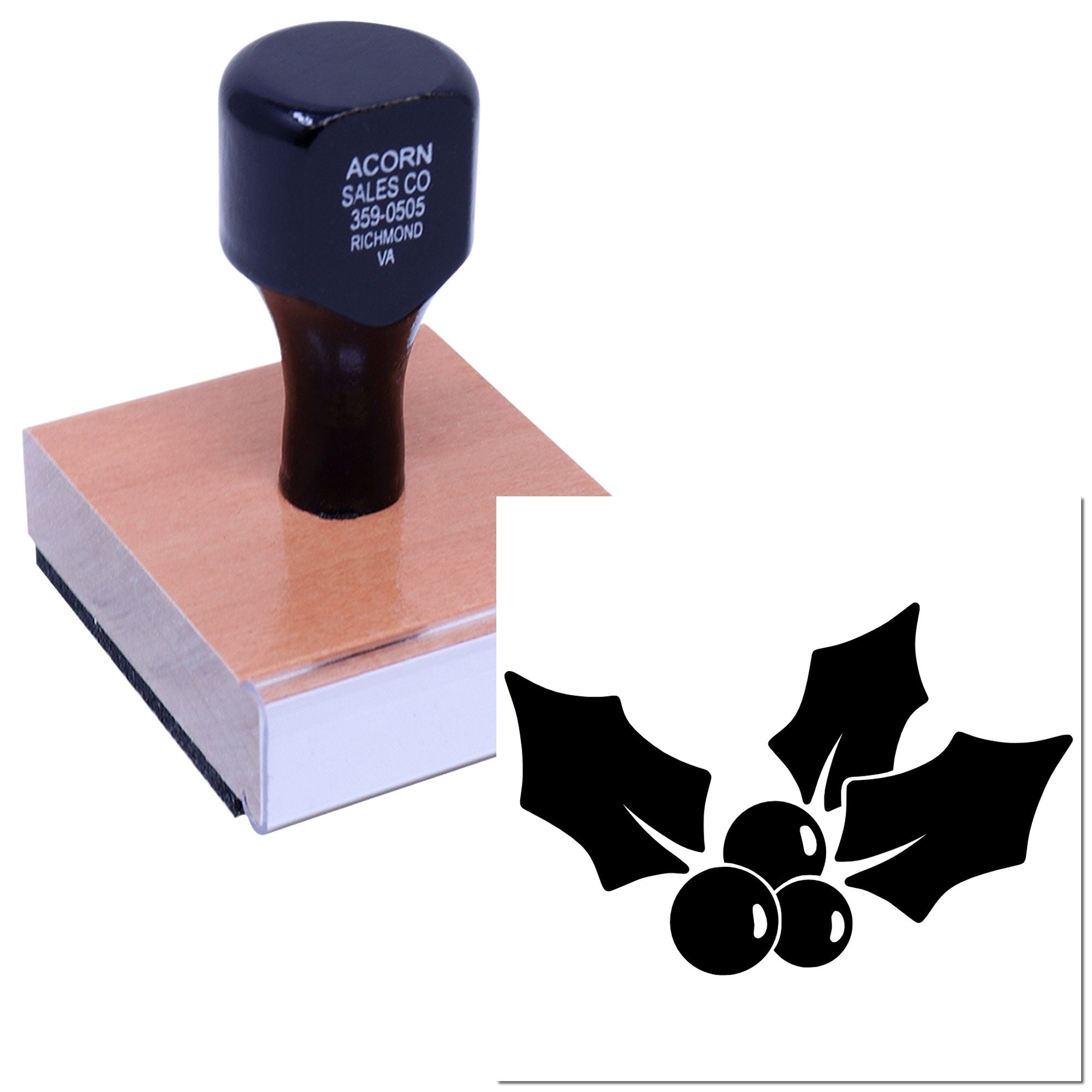 Custom rubber stamp with holly design for holiday cards, gift tags, and festive business branding.
