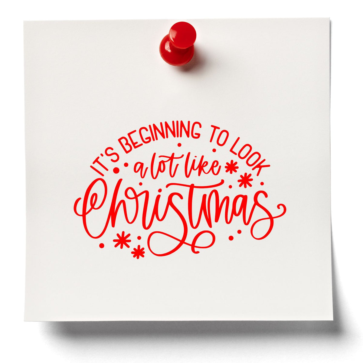 Beginning To Look Like Christmas rubber stamp shown in red ink, stamped for projects such as decor day album page.