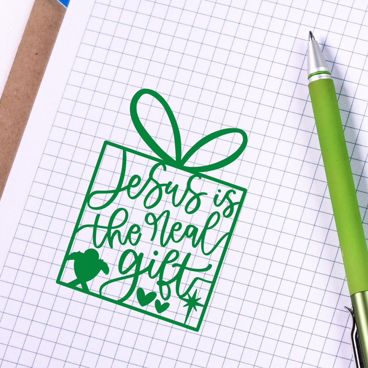 Jesus is the real gift rubber stamp design, perfect for Christian Christmas cards, tags, and handmade gift packaging.