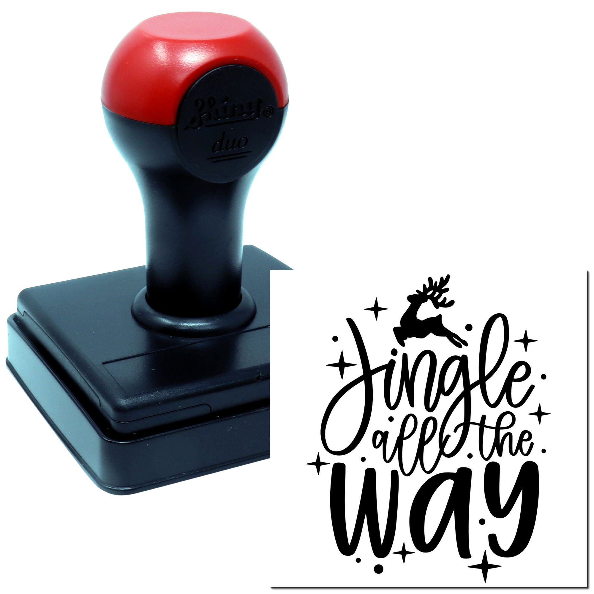 Custom self-inking rubber stamp with holiday deer design and bold Single the Way imprint for cards and crafting.