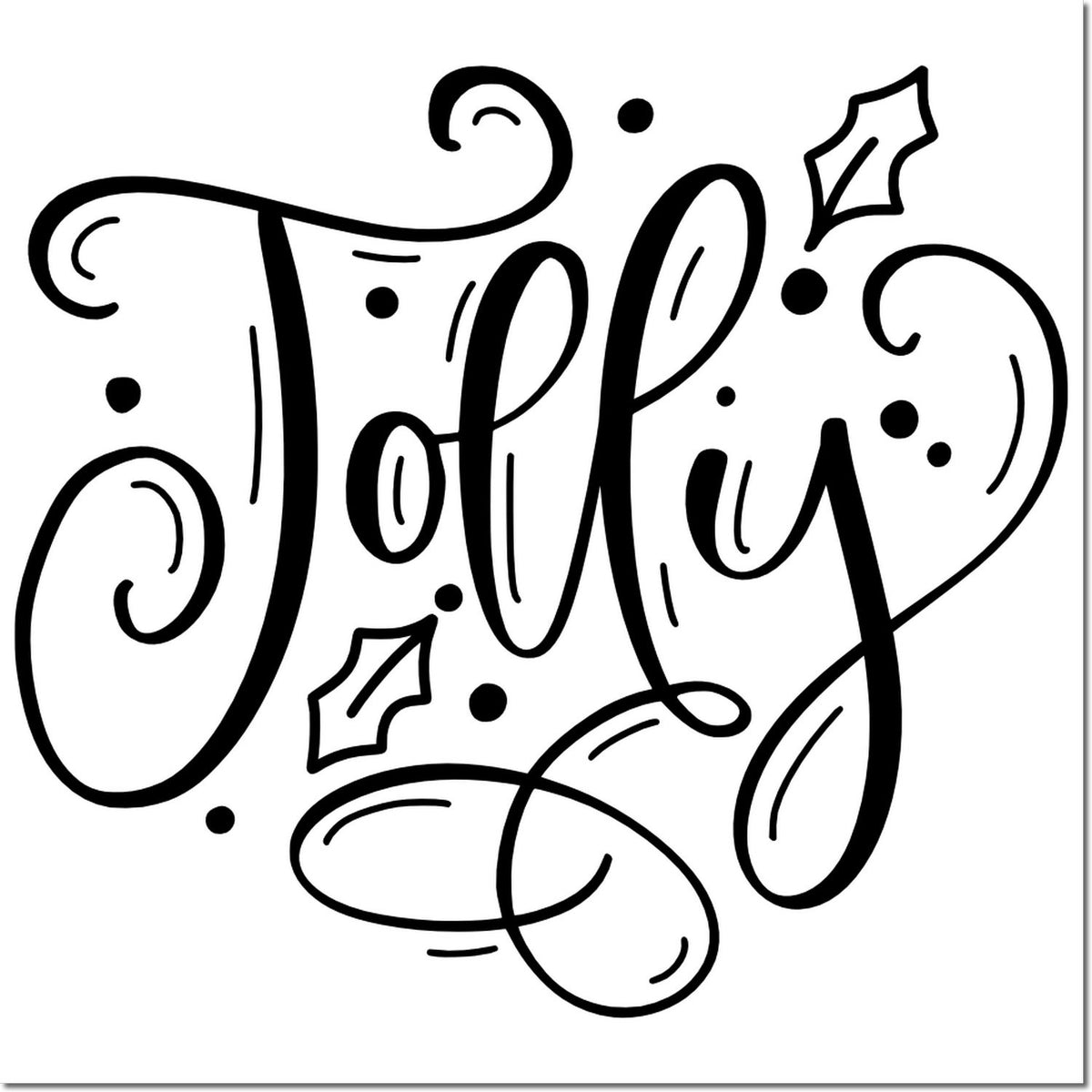 Decorative Jolly Christmas rubber stamp design with swirls and holly accents for holiday crafting