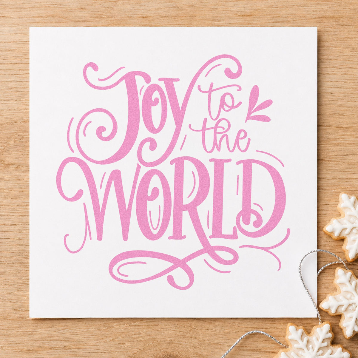 Joy To The World Ornate Leaf Accents Wood-Mounted Rubber Stamp in use 10