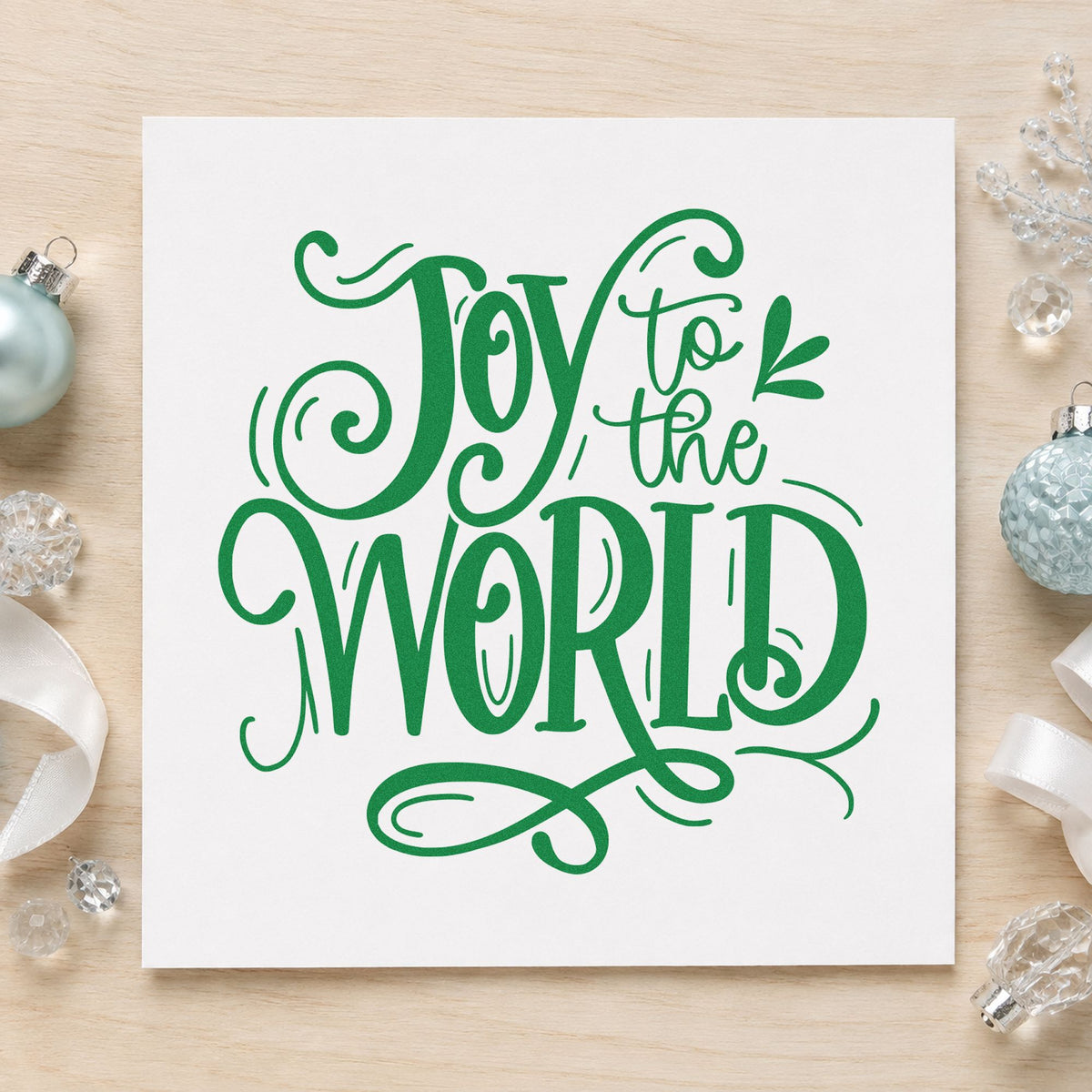 Joy To The World Ornate Leaf Accents Wood-Mounted Rubber Stamp in use 3