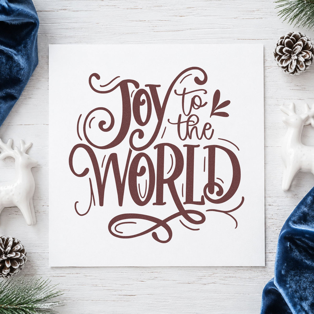 Joy To The World Ornate Leaf Accents Wood-Mounted Rubber Stamp in use 4