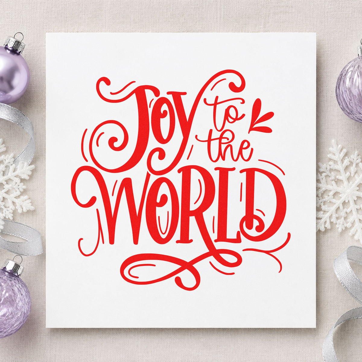 Joy To The World Ornate Leaf Accents Wood-Mounted Rubber Stamp in use 5