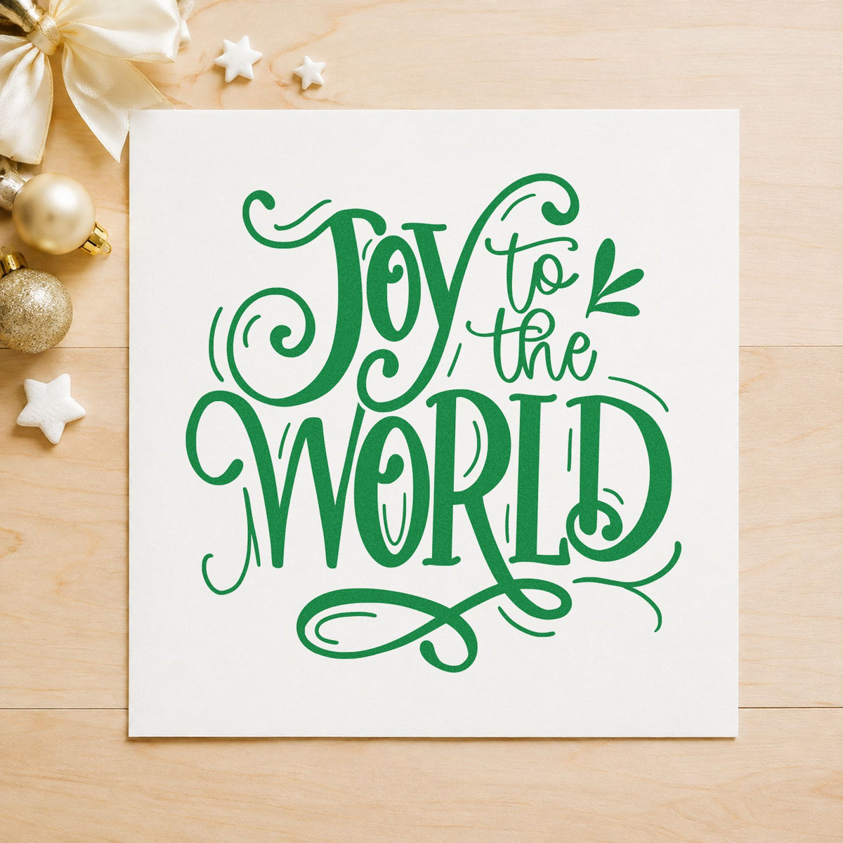 Joy To The World Ornate Leaf Accents Wood-Mounted Rubber Stamp in use 8