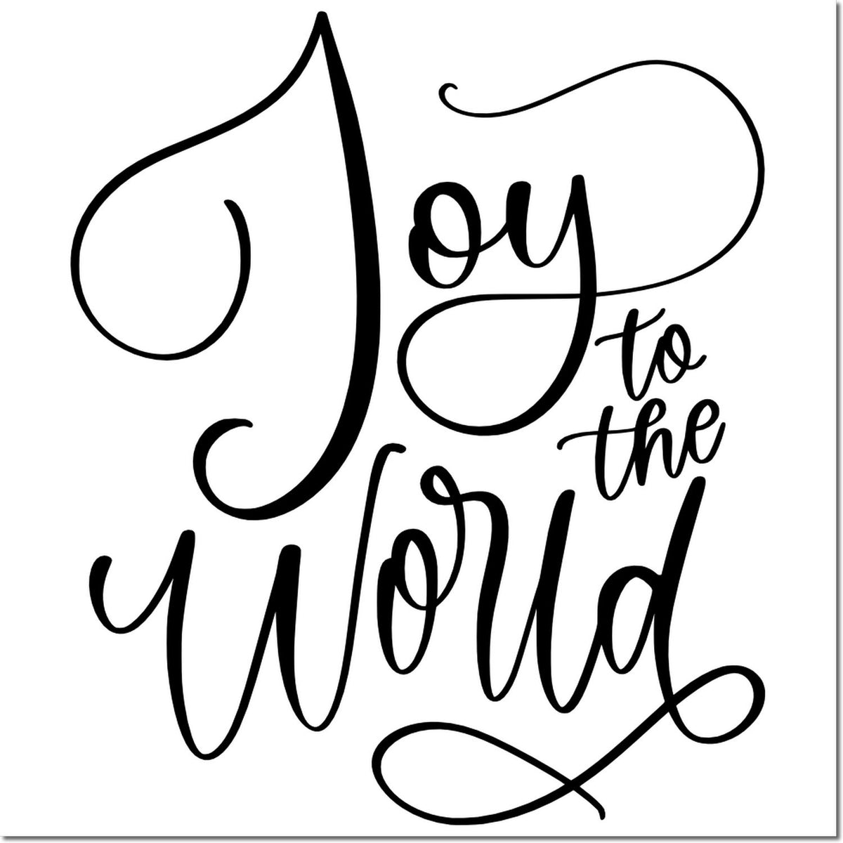 Joy to the World Christmas rubber stamp design in elegant script for holiday cards, crafts, and festive seasonal stamping.