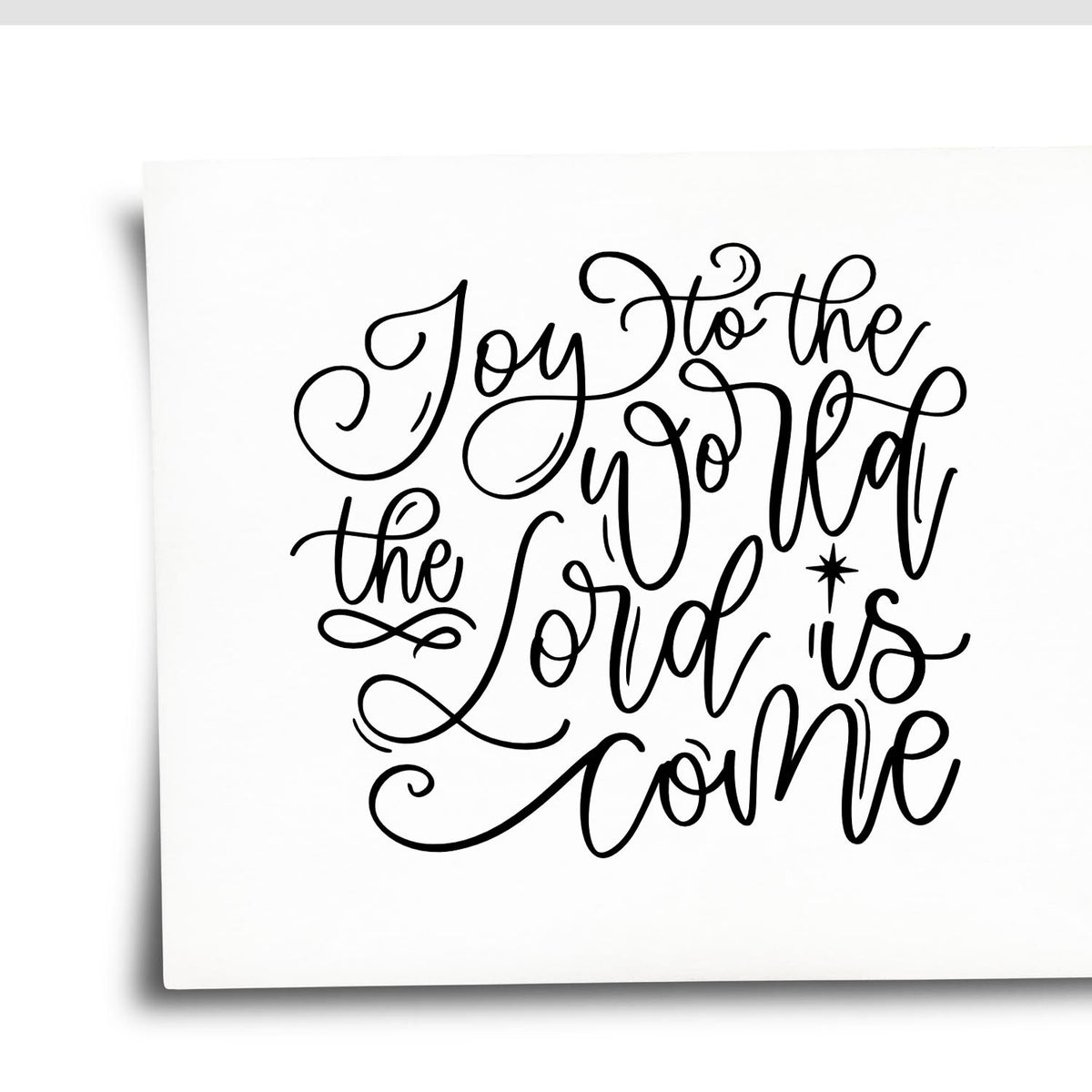 Joy to the World the Lord Is Come script rubber stamp design for Christmas cards, faith-based crafts, and holiday Bible journaling.