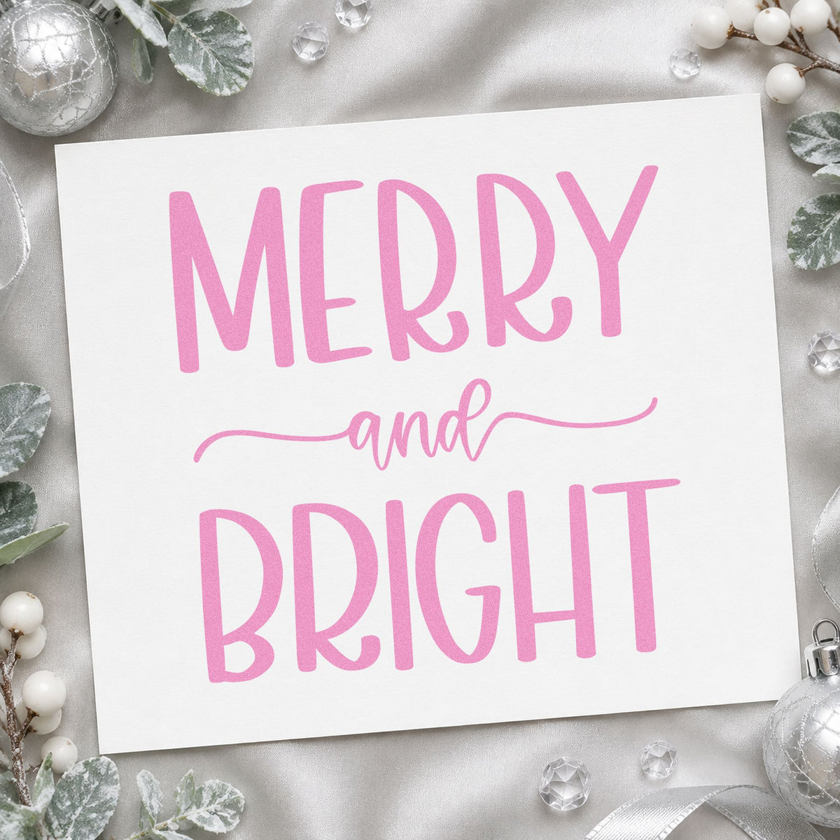 Merry And Bright Simple craft stamp in purple ink on cardstock, an easy option for wide album spread.