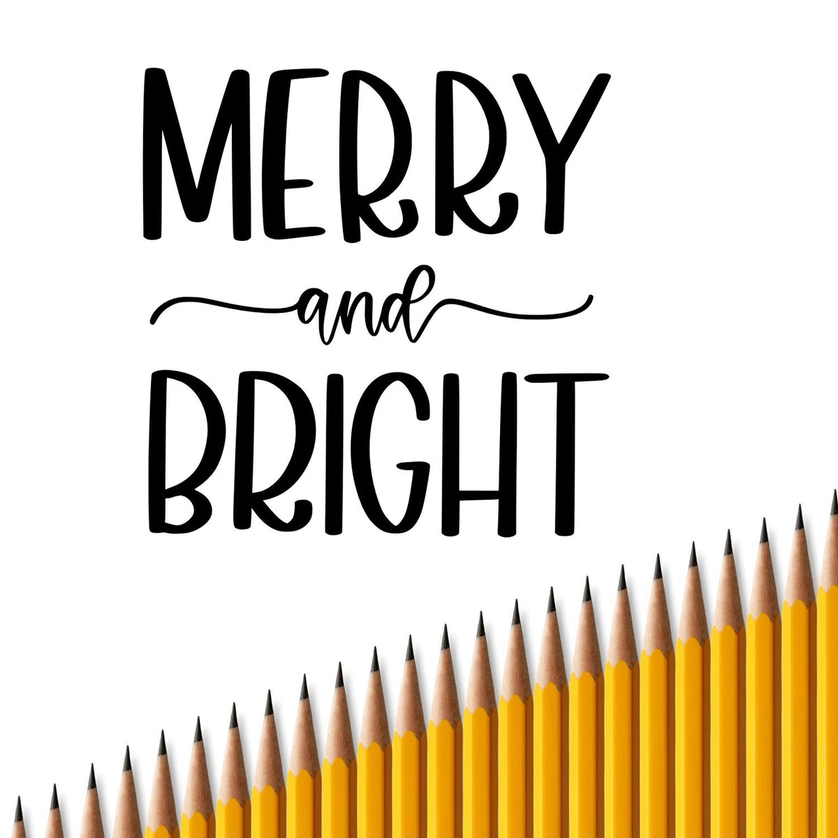Pre-Inked Merry And Bright Simple Frame Accent Stamp – PSI imprint stamped in black ink. Tall capitals “Merry” and “Bright” frame script “And” with extended flourishes.