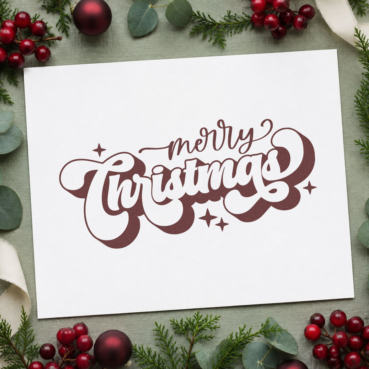 Merry Christmas Shadow Script Lettering Duo Hand Stamp in use 4