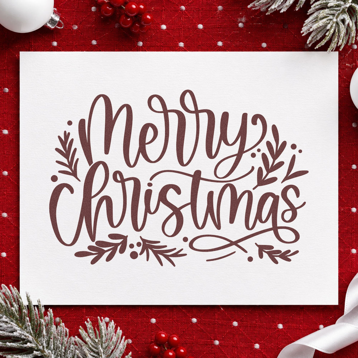 Merry Christmas Leaf Flourishes Leafy Branches Self-Inking Stamp in use 4