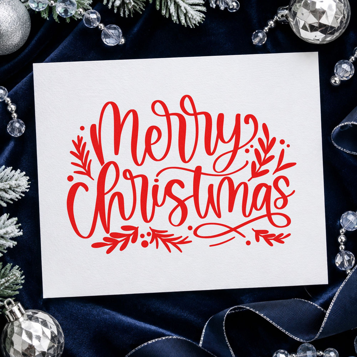 Merry Christmas Leaf Flourishes Leafy Branches Self-Inking Stamp in use 5