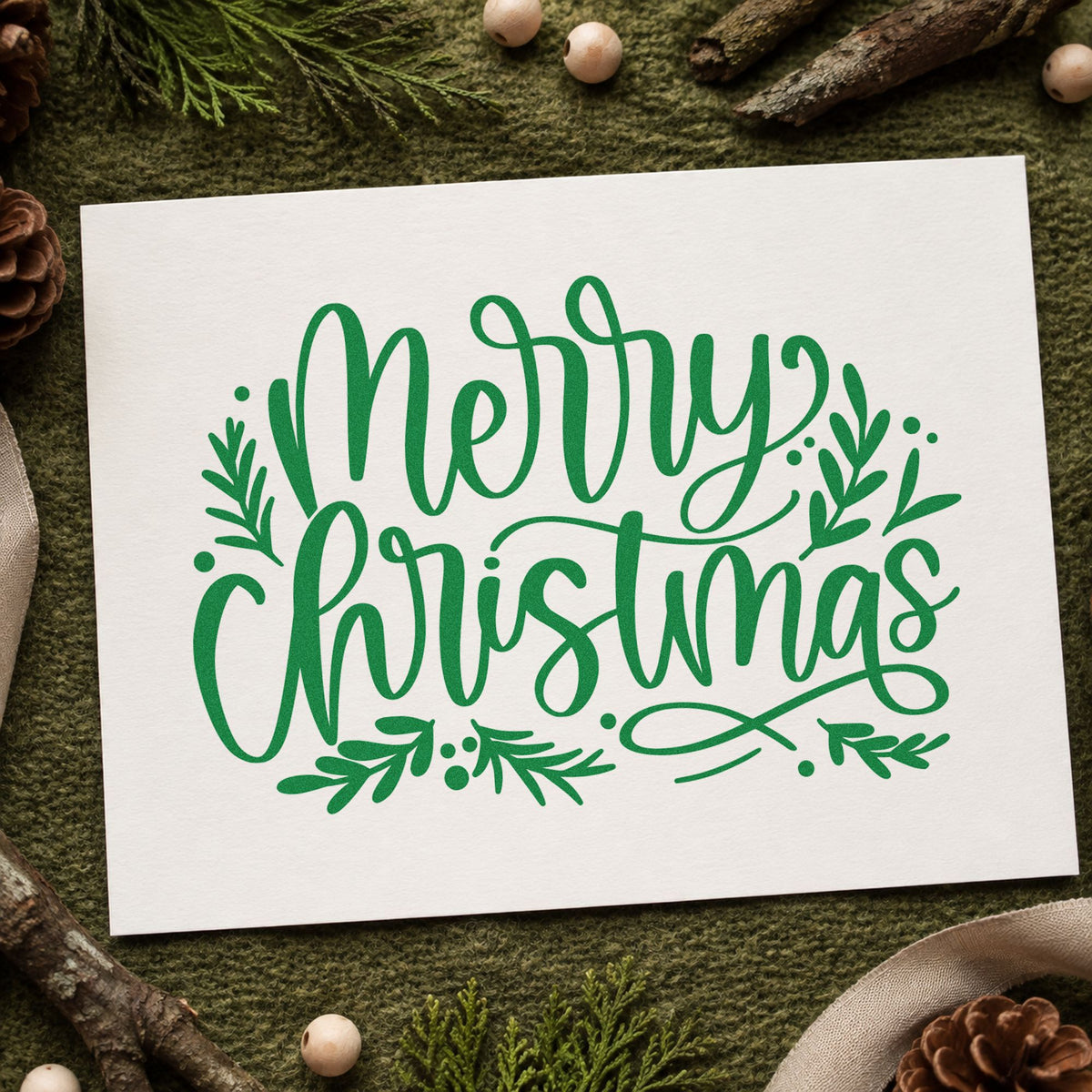 Merry Christmas Leaf Flourishes Leafy Branches Self-Inking Stamp in use 6
