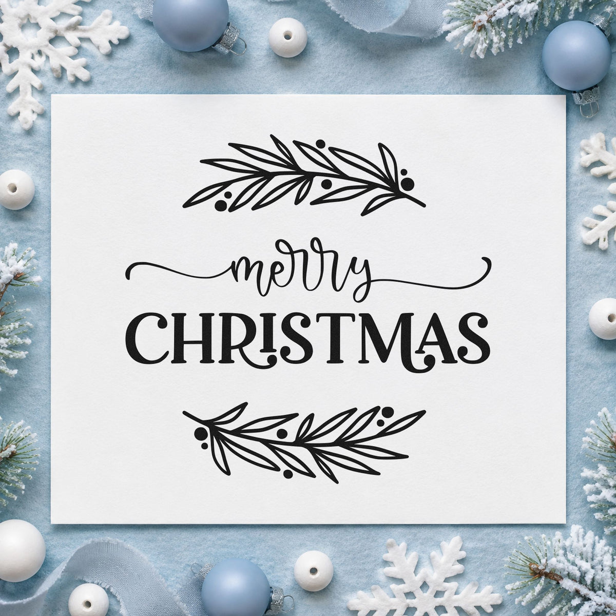 Merry Christmas Between Branches Leaf Accents Pre-Inked Stamp – Slim in use 9