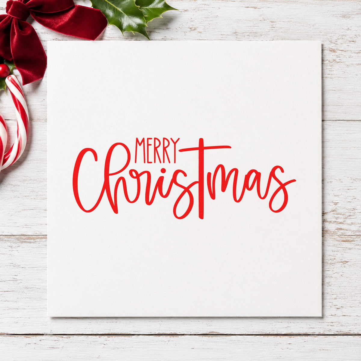 Duo Hand Tall Flowing Christmas Greeting Rubber Stamp in use 5